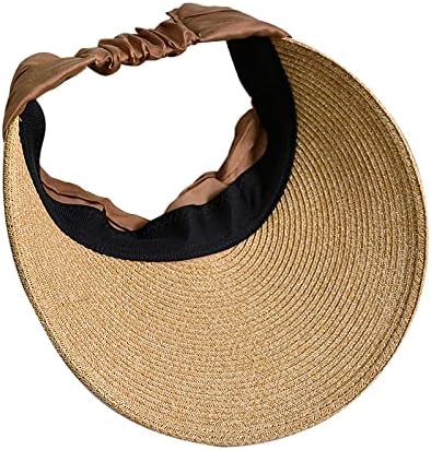 Womenените Сонце визир капи летна слама капа на плажа широко обрем конска опашка капа визир Сонце капи УВ заштита тенис визир