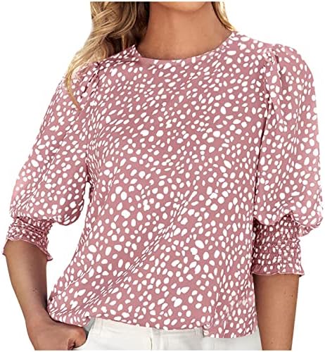Шифон кошули за жени, женски лабава обична ракав за ракав маица блуза цветни бохо тунични маици со тркалезни врати удобни блузи