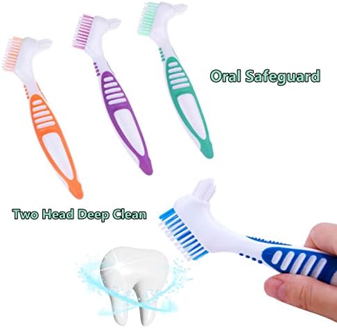 Wenplus 4 парчиња четка за чистење на протеза за чистење двострана четки за заби, преносни лажни заби четка, 4 бои