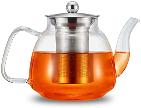 42oz/1250ml стаклен чајник, стаклен чај котел со отстранлив инфузер од не'рѓосувачки челик, безбеден сад за чај за цветање и лабав
