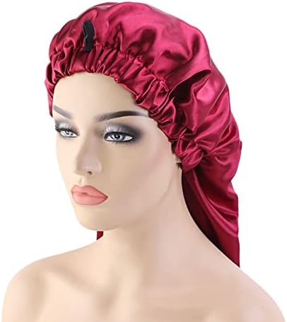 Womenените сатенска хауба мека и еластична долга капа за коса голема свилена хауба за коса за спиење на муслимански капачиња плетенки