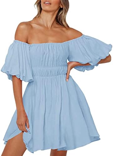 фустан од icodod летно здолниште за жени со половината кратка меур ракав надвор од рамената мини фустан фустани фустани