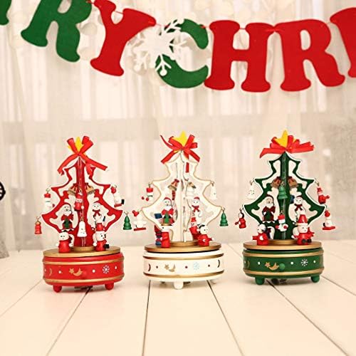 Нубести Божиќна музичка кутија креативна форма на новогодишна елка што се ротираат Санта Карусел Мелодија кутија Божиќ роденден подарок