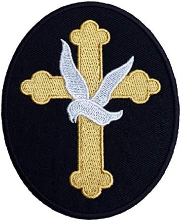 Христијански златен крст лепенка 3,5 инчи извезено железо/шиење на значка бел гулаб мировен симбол Апликација