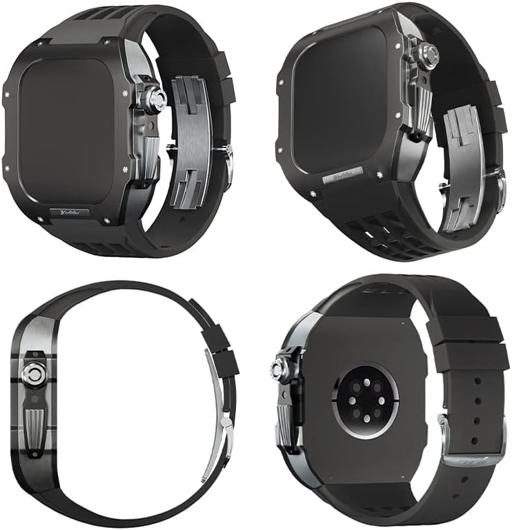 Кануз Луксузен Часовник бенд, за Apple Watch 6/5/SE/4 Серија Титаниум Случај+Флуорорубер Луксузен Часовник Бенд за Iwatch 44mm