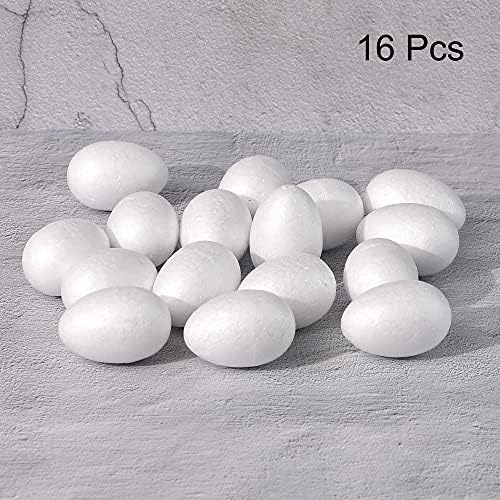 uxcell 16 парчиња бела јајце топка од пена 2 x 3 полистирен цврсти топки за декорација на јајца, занаети и рачно изработени