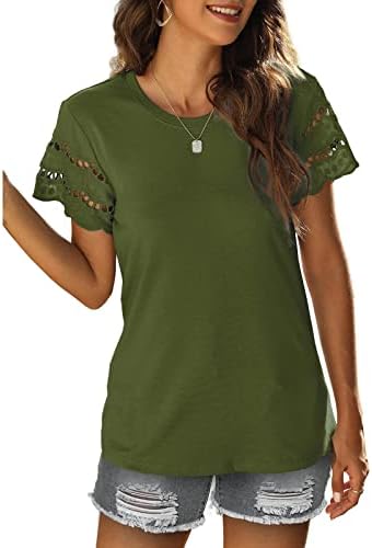 Женски кратки ракави чипка памучна бранч основна кошула за блуза лето есенски екипа за дами ба ба ба