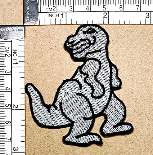 Kleenplus 2 парчиња. Цртан филм со сива диносаурус железо на закрпи Активности извезено лого облечени фармерки јакни капаци ранец