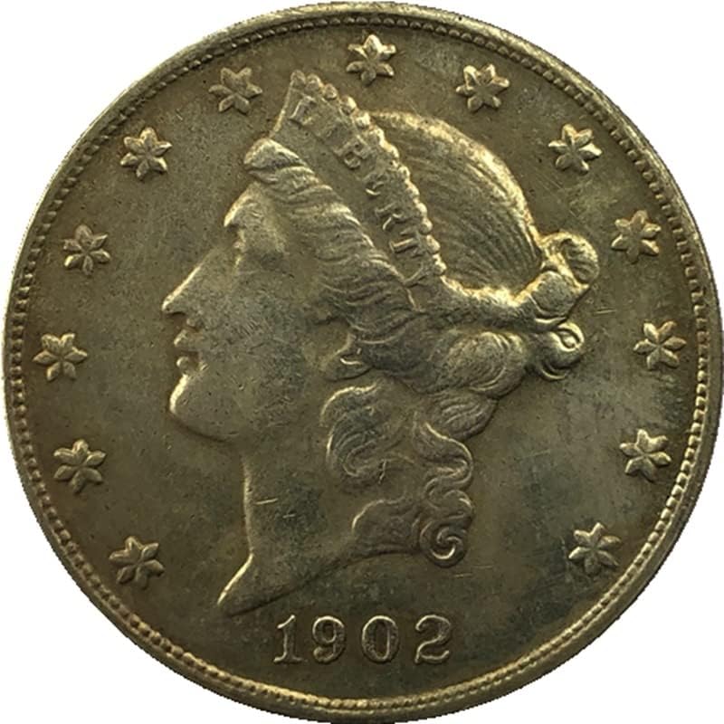 1902 Верзија Американски 20 Златник Месинг Антички Ракотворби Странски Комеморативна Монета 34ММ