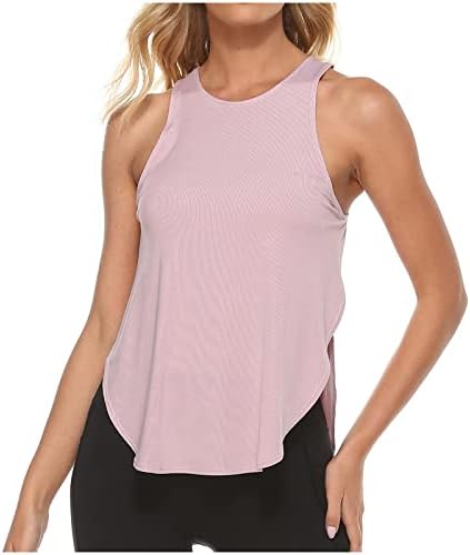Лето есен ребрестиот обвивка Cami Camiole Top Top Vest Tshirt за дами без ракави, моден екипаж за вежбање јога врв