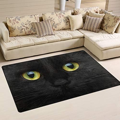 Алаза среќен килим за Ноќта на вештерките, симпатична муцка црна мачка за подот не-лизгање за живеење за живеење во студентска соба