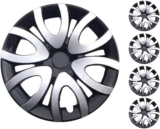 Копри сет од покривка од 4 тркала од 15 инчи сребрени -Black Hubcap Snap -on Fits Honda Fit Accord City Pilot Insight Jazz