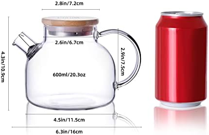 Cnglass стакло чајник со чајник безбеден, 20,3 мл чисти чајници со отстранлив филтер, чајник за лабав лист и цветен чај