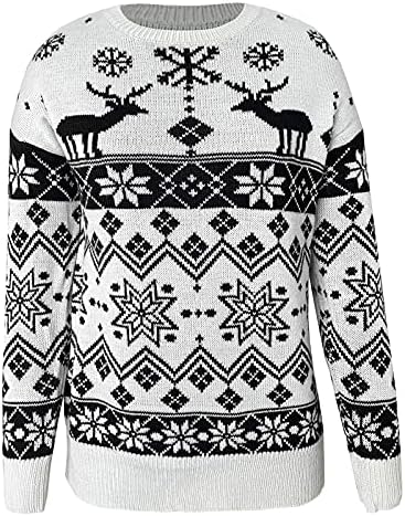 Божиќни џемпери на Ymosrh, грда обична тркалезна врат со долг ракав, печатен џемпер, врвна туника