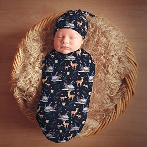 Auhomea Симпатична еленска фасана јасно новороденче ќебе со beanie постави меки бебешки вреќа за спиење, прилагодливи обврски