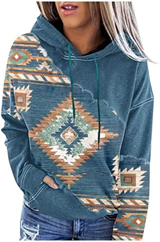 Графички џемпери за женски врвови за жени Ацтеки Гроздобер дуксери за влечење на врвовите на етнички стил со качулка