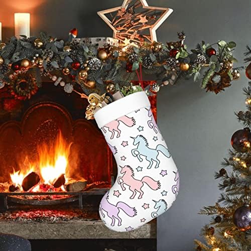 Божиќни чорапи разнобојни еднорог бело шема двострана камин што виси чорапи