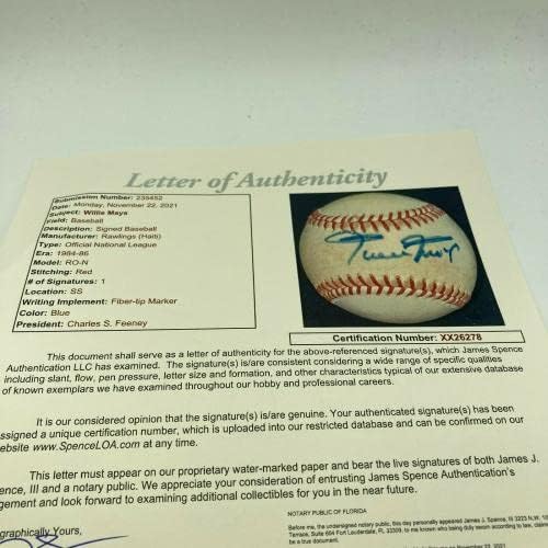 Вили Мејс потпиша Гроздобер Национална лига Фејни Бејзбол со JSA COA - Автограмирани бејзбол