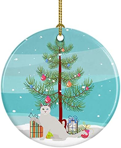 Богатства на Каролина CK4772CO1 Khao Manee Cat Merry Christmas Ceramic Ornament, украси за новогодишни елки, виси украс за Божиќ,