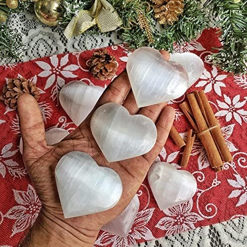 Минералистичка колекција Селенит срце, 2 инчен загрижен камен со лековити и смирувачки ефекти, најдобри подароци за Денот на вinesубените за