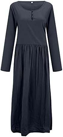 Сонце фустани жени лето обично лабаво цврсто памук n неправилно шиење со долг ракав со голем замав џеб фустан дами тенис