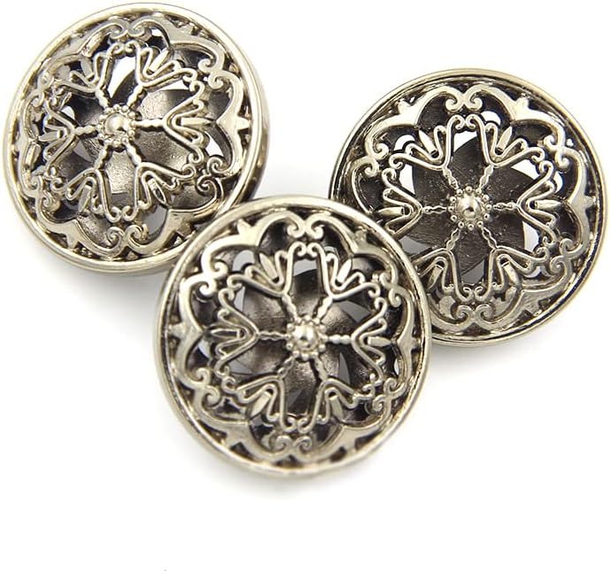 Omоме 10 парчиња шупливи модни јакни копчиња за палто - Антички кружен облик на цветна шема метални копчиња за DIY занаети за