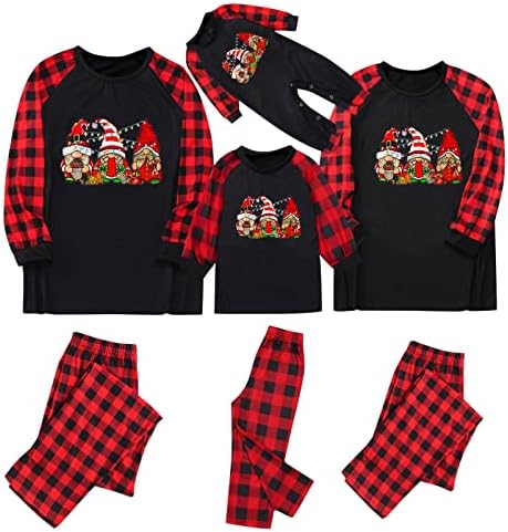 Бебе Семејство Божиќни пижами Домашни костуми Поставете Божиќни печати пижами карирани ракави црни празници пижами поставени родител Божиќни