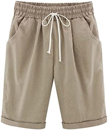 Shortsенски Бермуда шорцеви, влечете ги долгите шорцеви со должина на коленото летни обични еластични панталони за влечење на половината