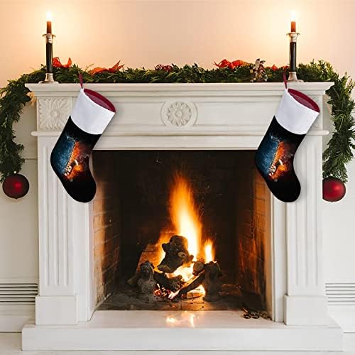Саксофон во оган и вода Божиќни чорапи кои порибуваат Божиќно дрво санта украси што висат украси за одмори од камин 16,5 “