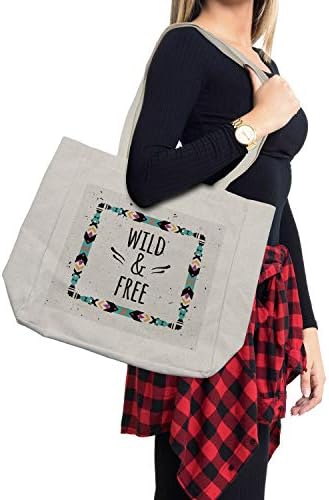 Племенска торба за шопинг во Амбесон, апстрактна геометриска рамка Диви и бесплатни зборови Бохо стил Уметнички печати, еколошка торба за еднократна