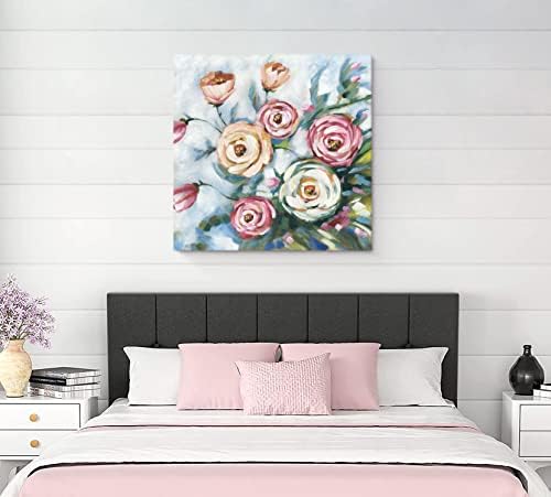 Голем апстрактно цветно платно wallидна уметност за дневна соба: рачно насликани цветни платно слики wallидни уметности розови цветни слики