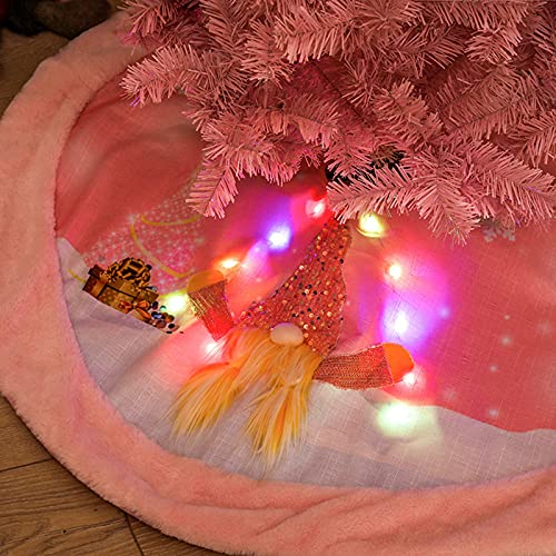 Божиќно Розово Здолниште од дрво 42 инчен Сјај Гном Снегулки Шема Печатени Додатоци За Дрвја СО ЛЕД Светло за Украсување На Домот