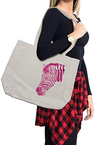 Торба за купување кесичка за розова зебра, глава на Зебра живописен портрет акварел мрачен акварел во акварелна печатење, еко-пријателска торба
