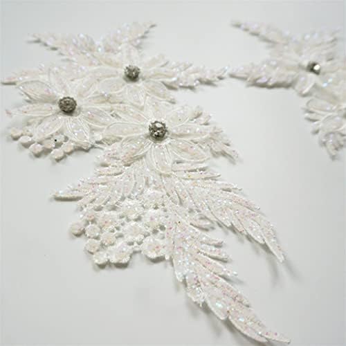 Hldeth 2 парчиња ригистони бели секвенци извезени чипка апликација за шиење цветни ткаенини крпеница венчаница невестинска фустан DIY