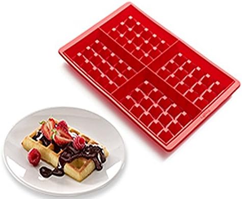 Силиконски калап за вафли за печење, не стап, безбедна машина за миење садови, сет на квадратни облици од 2, црвена боја