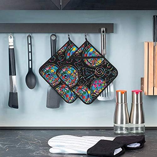 Графичка симетрична кујна поставува отпорни на топлина Potholder 2 парчиња кујнски тенџере држачи 8 × 8 инчи за готвење и печење