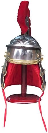 Наутичкамарт Римски Оклоп Стотник Шлем Со Прекрасен Црвен Пердув И Црвен Внатрешен