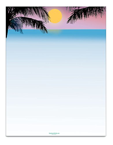 Тропски зајдисонце сценарија за канцелариски материјал - 8,5 x 11-60 листови со букви на плажа - Тропска тема буква