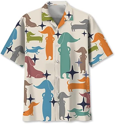Хавајски кошули на Дахшунд за мажи со кратки ракави Алоха, кошула Цвето летно летно копче надолу кошули