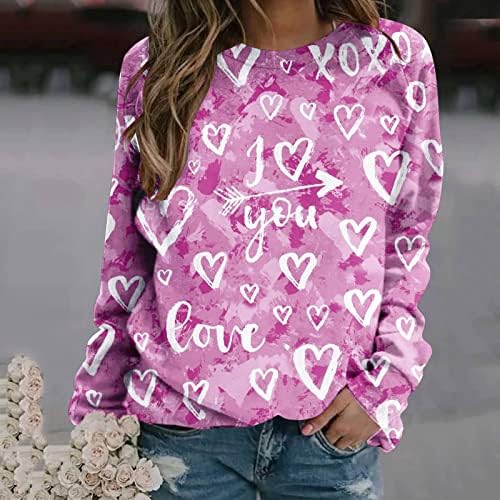 JJHAEVDY Ден на в Valentубените плус големина пулвер жени o-вратот врвови долги ракави пуловер loveубов срце графички врвни двојки врвови