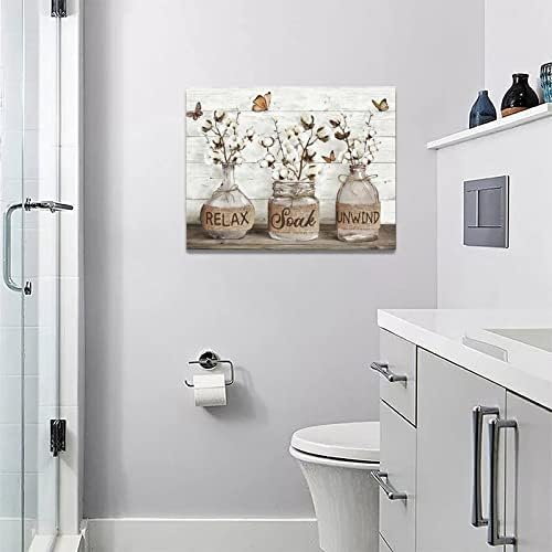Тијубони фарма куќа бања декор wallид уметност рустикална памучна бања слики платно печатење земја бања релаксираат натопени сек