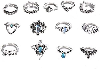 Womenенски модно ветување ringsвони гроздобер кристален свадбен бенд за жени 13 парчиња боемски стабилни прстени за ангажман накит за накит