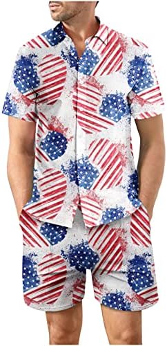 РБКУЛФ мажи Хаваи кошули и шорцеви на плажа 2 парчиња сет starвездени ленти за печатење кратки ракави со кратки ракави надолу на блузи со блузи врвови и стебла