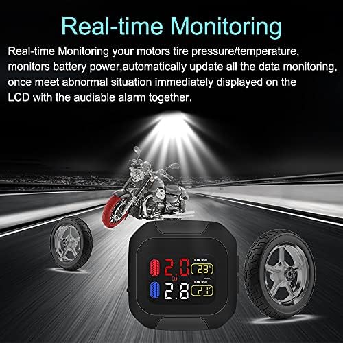 XJJZS Систем за мониторинг на притисок на моторната гума LCD дисплеј мотоцикл TPMS Аларм за температура на гумите 2 Надворешни внатрешни сензори