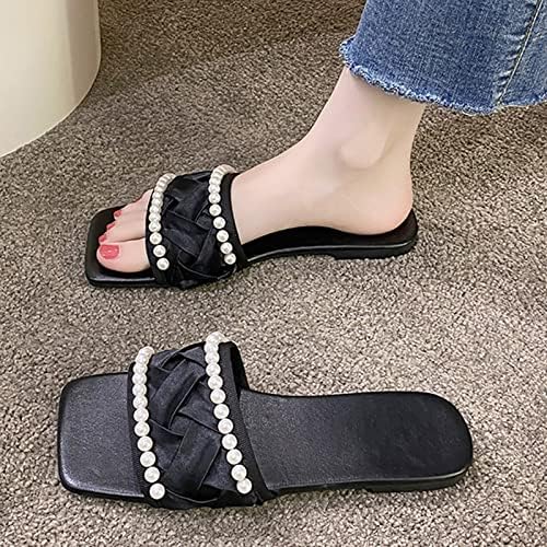 Модни летни жени сандали лесни рамни ленти со обичен плетенка папучи на плажа сандали пешачење жени чевли