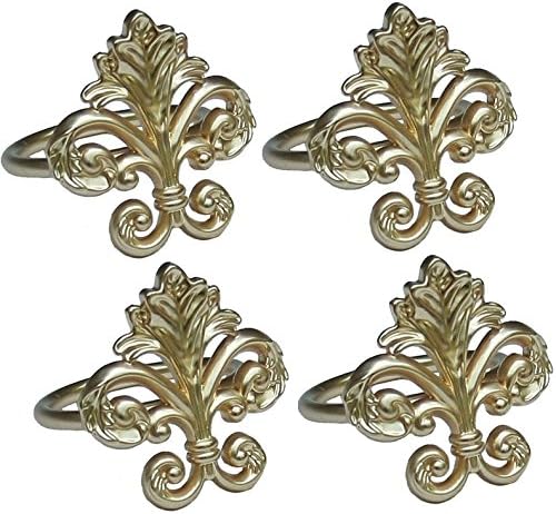 Манор Луксе Флеур де Лис Елегантни метални прстени од салфетка, сет од 4, злато