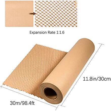 Aiex 11.8 '' x 98 'Shoneycom Cushioning Parking Roll, Roll, Dewradable Recyclable Kraft Honeycomb за завиткување за хартија за пополнување