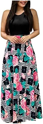 Maseенски пролетен мода 2023 година, женски моден случај на обичен печатење на вратот со кратки ракави со долги фустани со голема големина