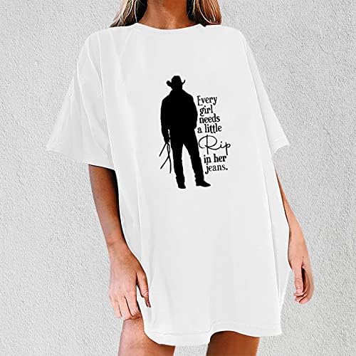 На жените Секоја девојка му треба малку рип во нејзините фармерки Смешни цитати О-вратот маица преголема тунична блуза со кратки ракави