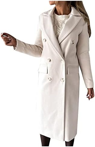 Tuianres faux волна палта за жени Елегантен јака јака тенок долг појас ветерно -грашок палто зимска волна мешавина долга рововна